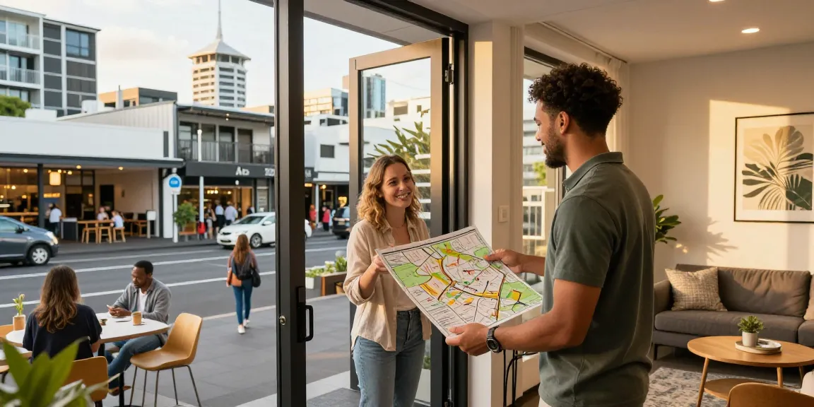 airbnb management auckland welcoming guests to a modern apartment in vibrant cityscape