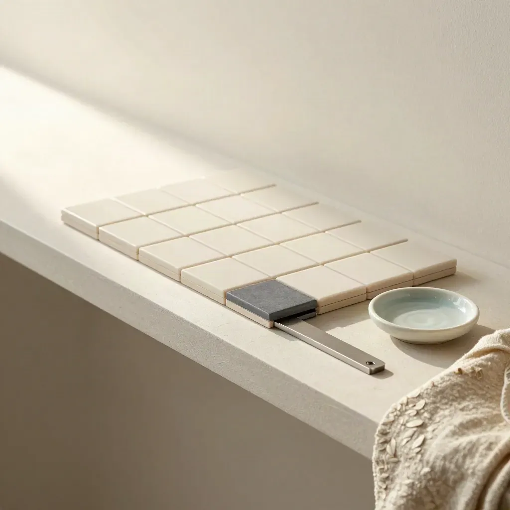 Magnetic automation check tiles on a pale shelf, one tile offset in a precise rearrangement.