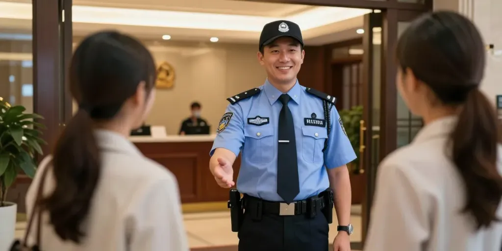 Security Guard providing trusted local service at a hotel entrance.